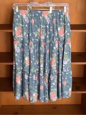 Vintage Floral Rayon Prairie Midi Skirt Size XL XXL Cottagecore Grunge Plus Size